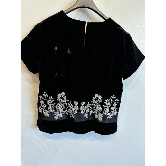 Talbots Black Velvet Top Blouse Womens Peties 6 Embellished Silk Blend Vintage - Picture 6 of 6